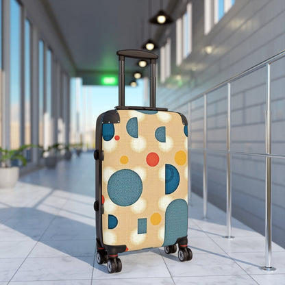 Valise cabine à pois rétro – Bagage de voyage bleu et moutarde du milieu du siècle