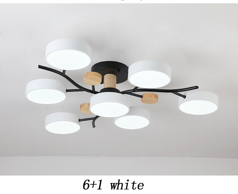 Plafonnier LED pour salon, style nordique, bois simple, coloris macaron