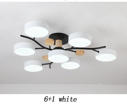 Plafonnier LED pour salon, style nordique, bois simple, coloris macaron