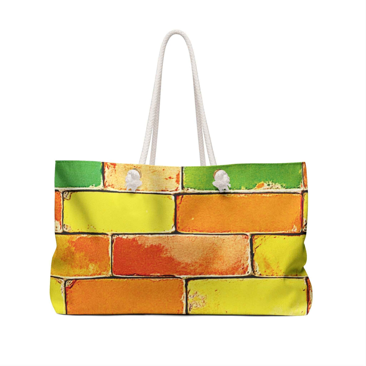 Sac de week-end à motif de briques colorées | Jaune orange vert, grand sac fourre-tout