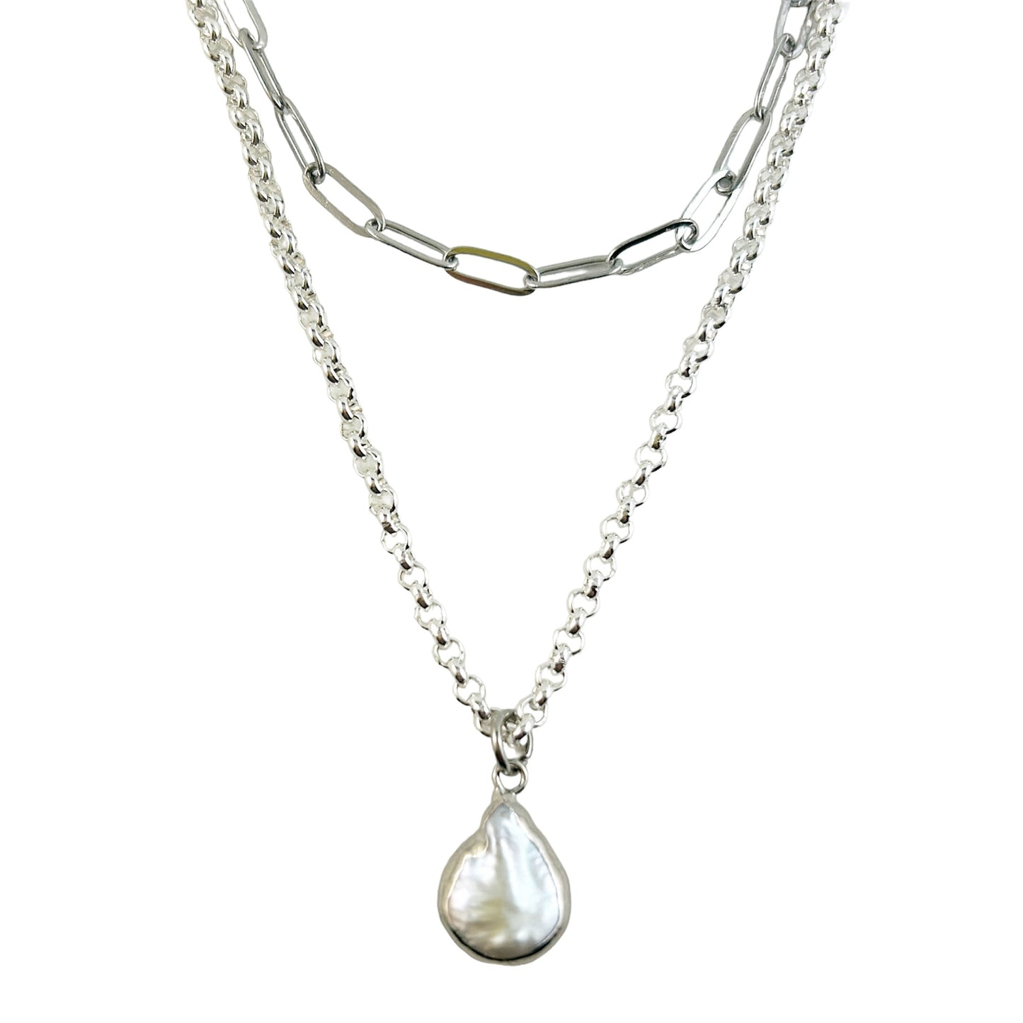 Collier double rang de perles Keshi