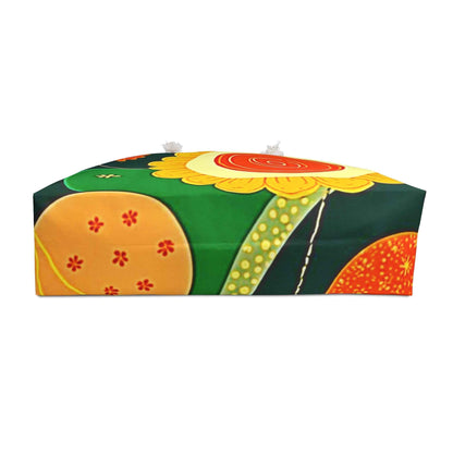 Sac de Voyage Motif Floral Rétro | Grand Sac Fourre-Tout Orange et Vert Vif
