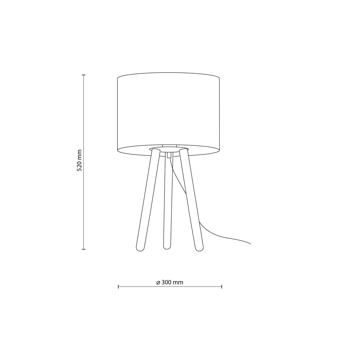Lampe de table trépied en bois TOKYO pour chambre et table de chevet