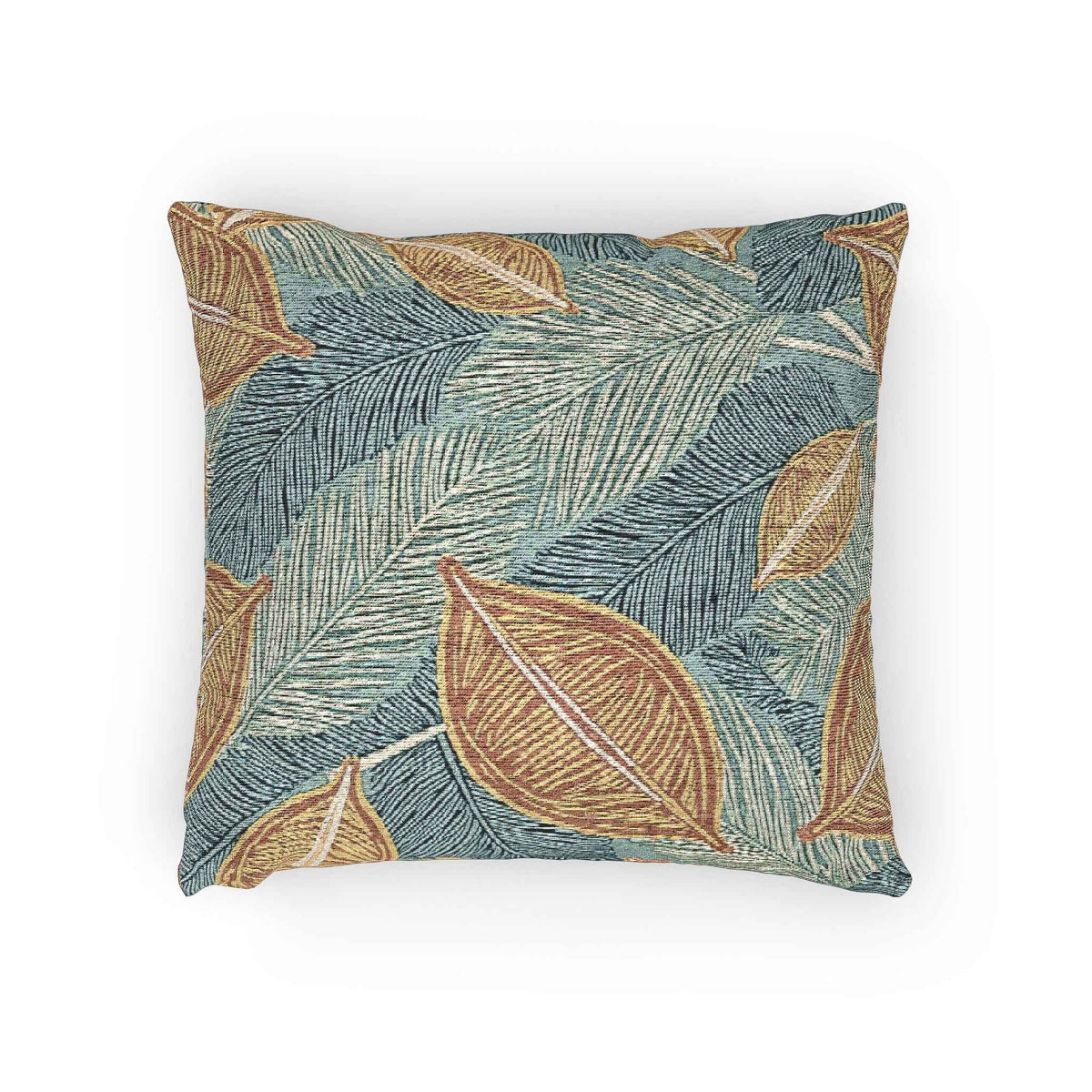 Coussin Tressé Feuille Tropicale | Jeté Décoratif Bohème Bleu Sarcelle Rouille