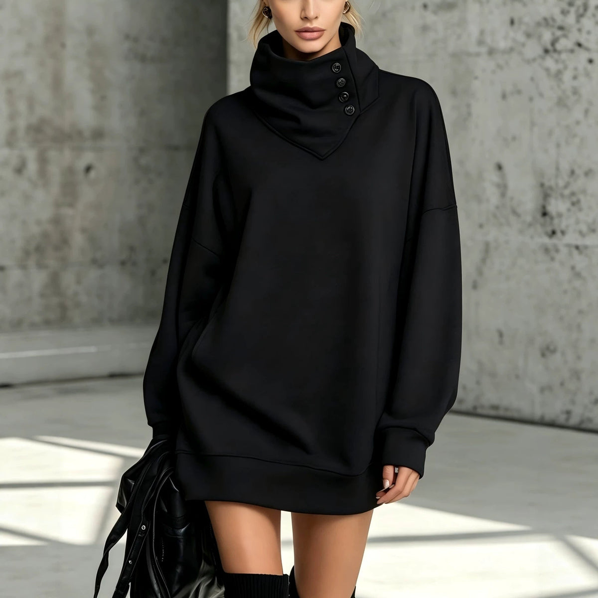 Sweat-shirt boutonné vintage pour femme, coupe ample – Haut décontracté à manches longues mi-long
