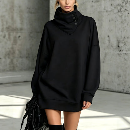 Sweat-shirt boutonné vintage pour femme, coupe ample – Haut décontracté à manches longues mi-long