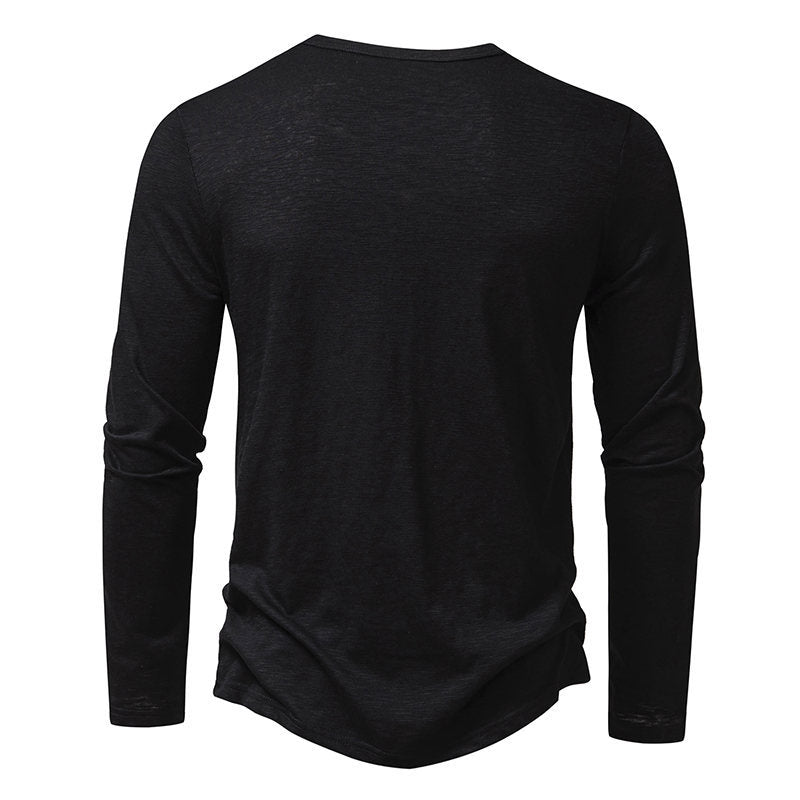 T-shirt Homme Manches Longues Mode Décontracté Couleur Unie Pull Boutonné Haut Vêtements Automne et Printemps