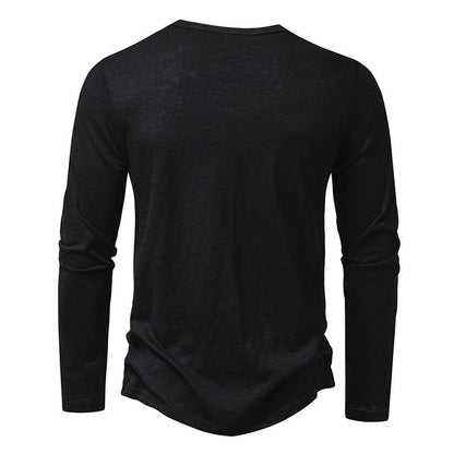 T-shirt Homme Manches Longues Mode Décontracté Couleur Unie Pull Boutonné Haut Vêtements Automne et Printemps