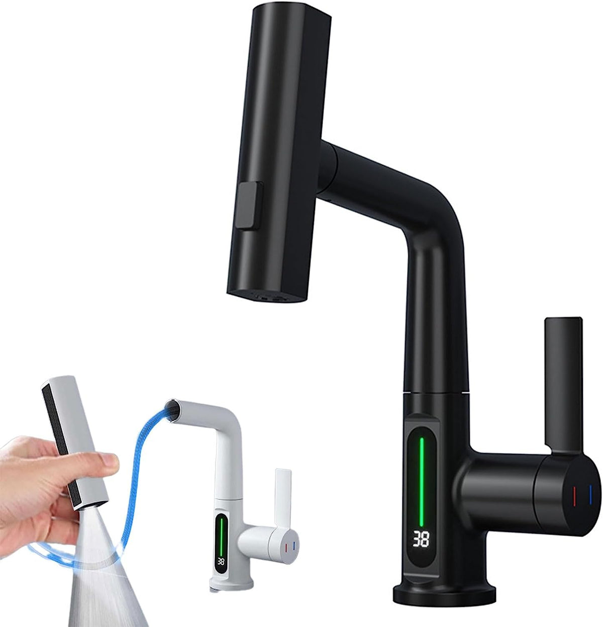 Robinet de lavabo extractible avec affichage numérique intelligent de la température et rotation