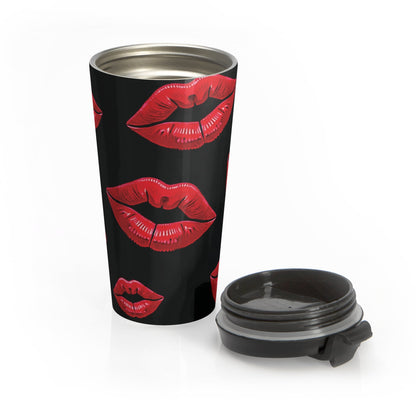 Mug de voyage à motif Baiser de rouge à lèvres rouge | Acier inoxydable noir