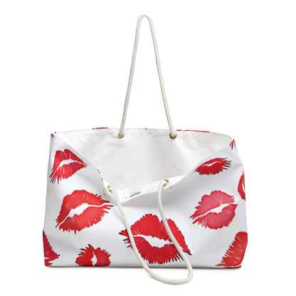 Sac de week-end avec motif de baisers au rouge à lèvres | Sac de voyage imprimé lèvres | Grand cabas