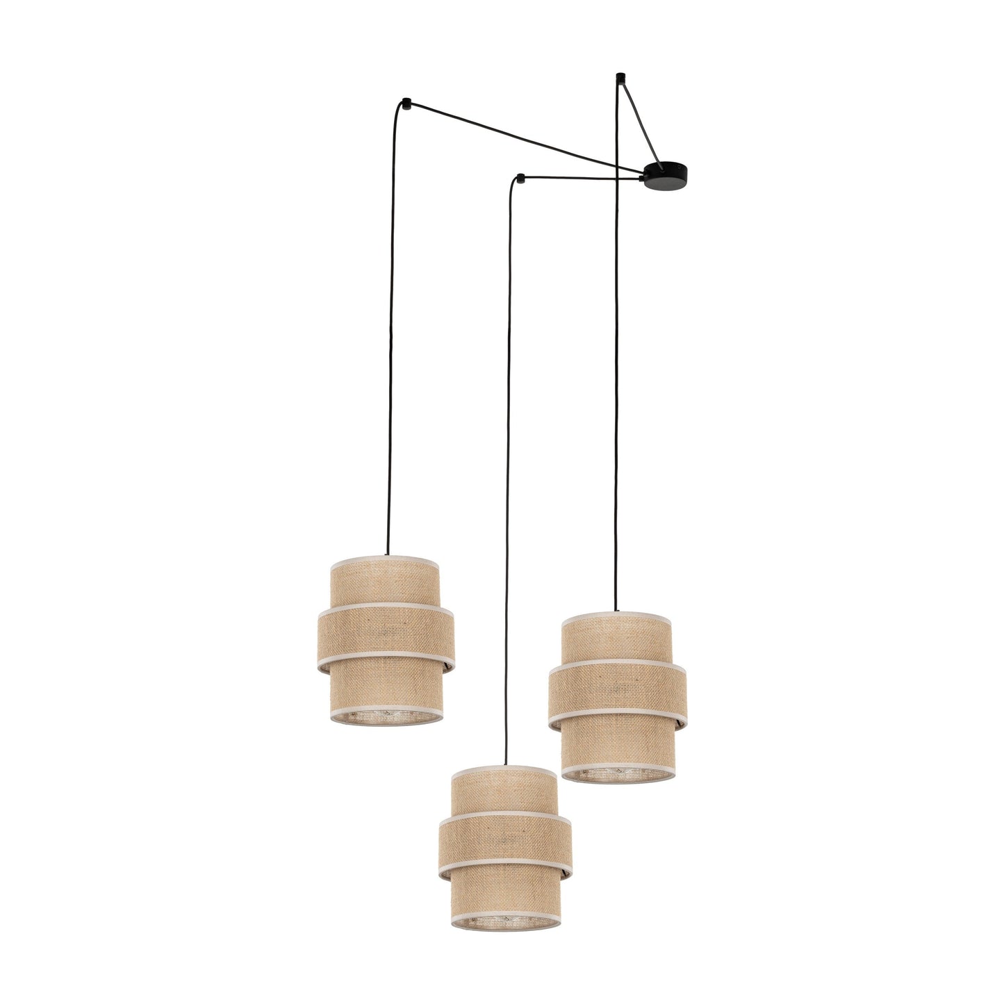 Suspension CALISTO JUTE à 3 lampes pour tables de salle à manger, cages d'escalier et hauts plafonds