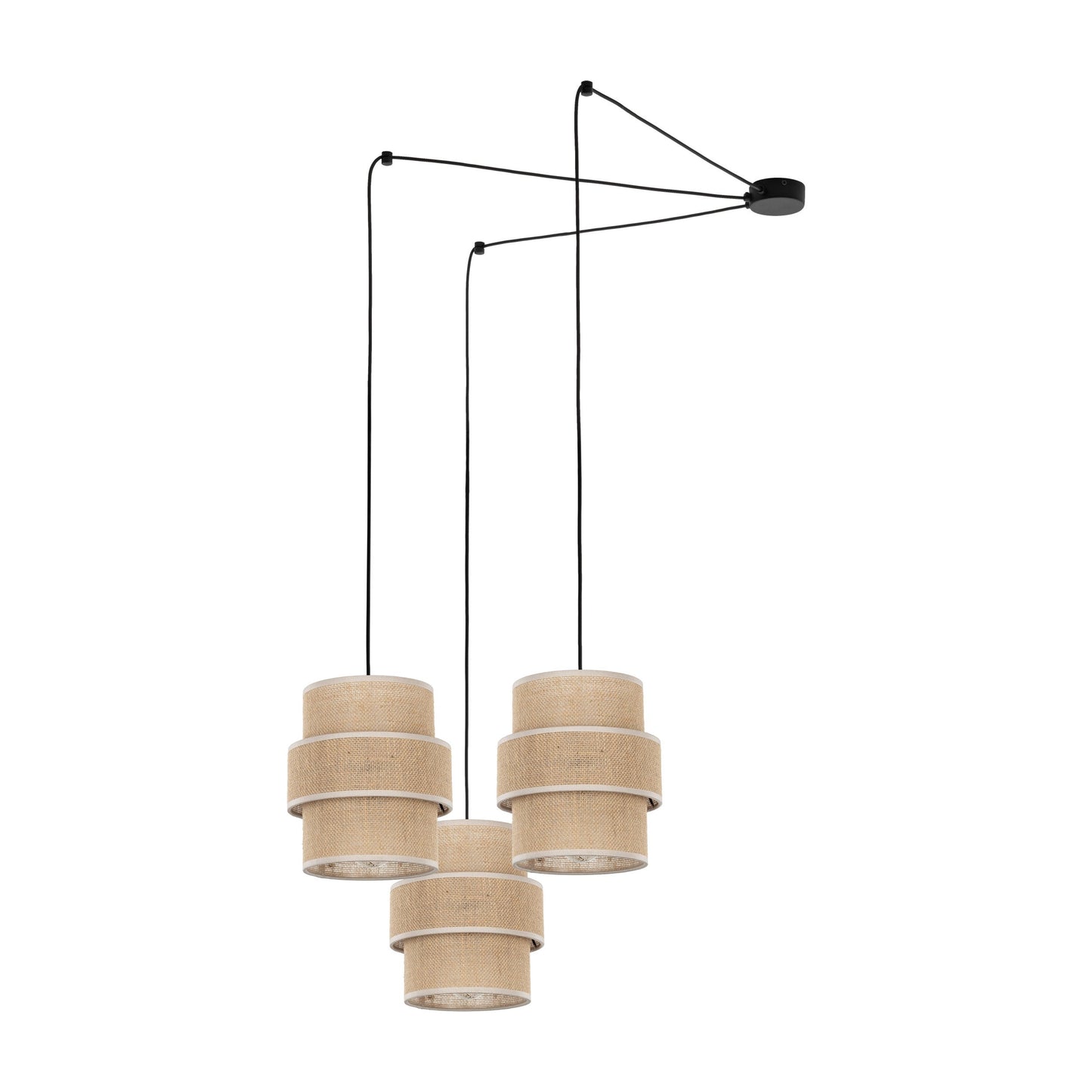 Suspension CALISTO JUTE à 3 lampes pour tables de salle à manger, cages d'escalier et hauts plafonds