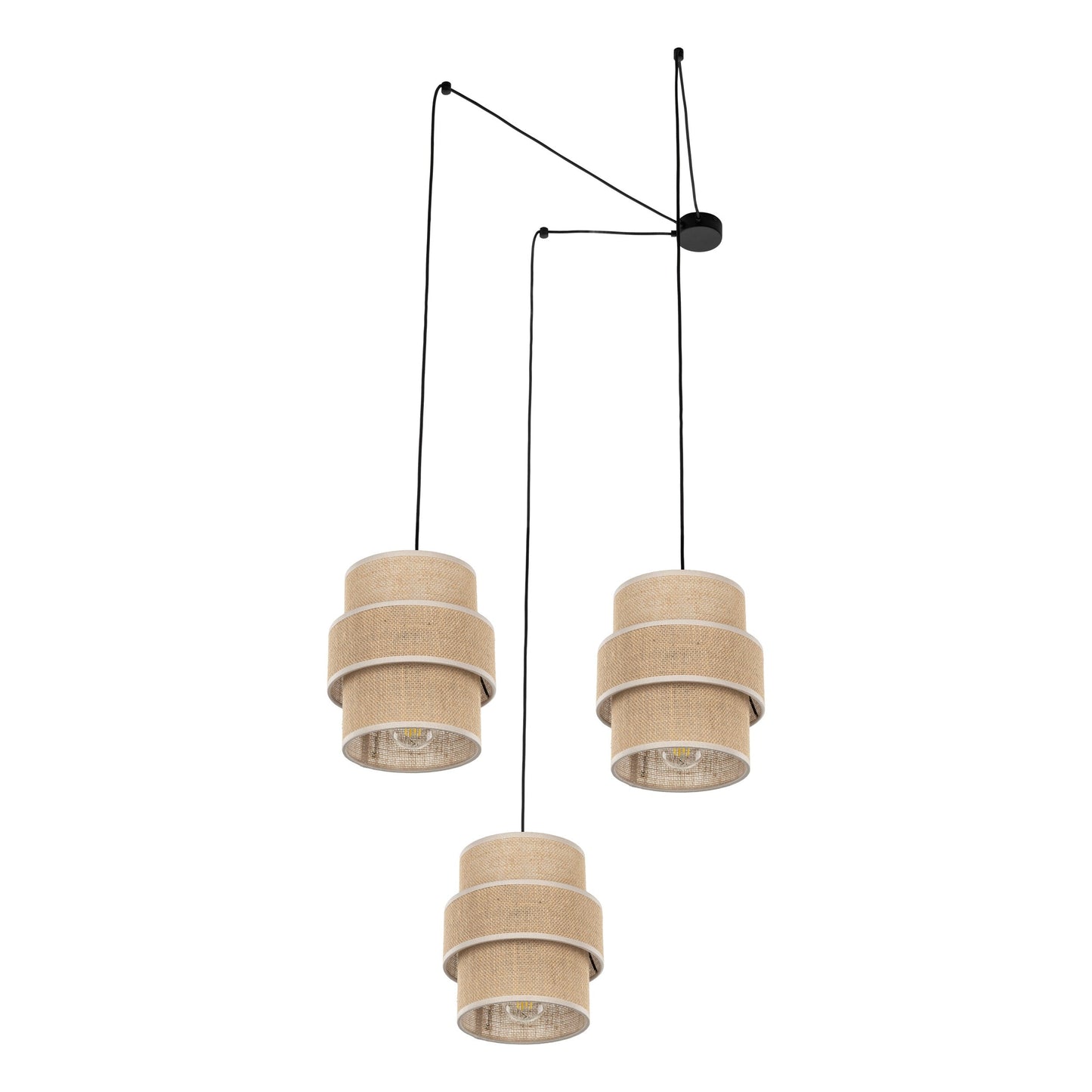 Suspension CALISTO JUTE à 3 lampes pour tables de salle à manger, cages d'escalier et hauts plafonds