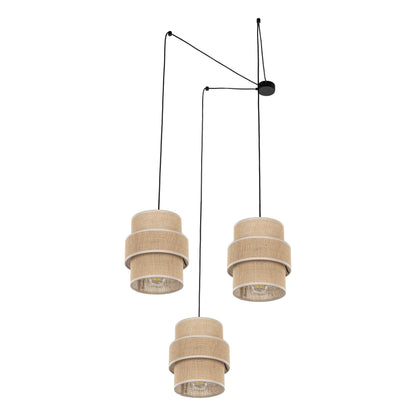 Suspension CALISTO JUTE à 3 lampes pour tables de salle à manger, cages d'escalier et hauts plafonds