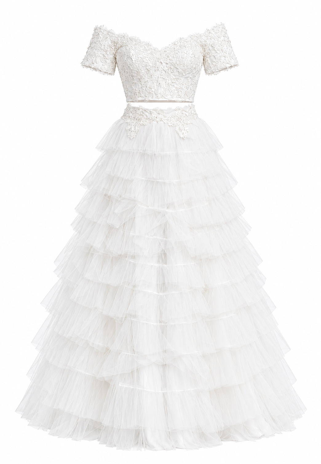 White Two-Piece Bridal Lace & Tulle Set