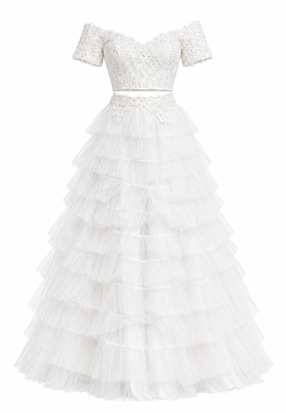 White Two-Piece Bridal Lace & Tulle Set