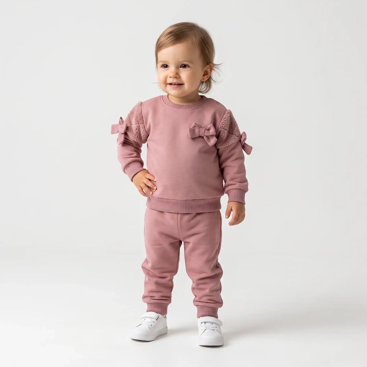Fur Bows Cotton Joggers Set