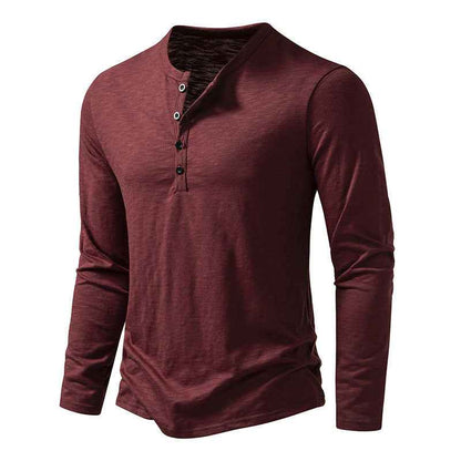 T-shirt Homme Manches Longues Mode Décontracté Couleur Unie Pull Boutonné Haut Vêtements Automne et Printemps
