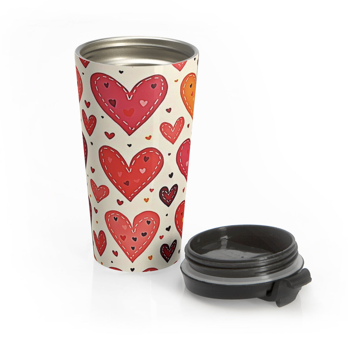 Mug de Voyage en Acier Inoxydable Cœurs Dessinés à la Main | Motif Saint-Valentin