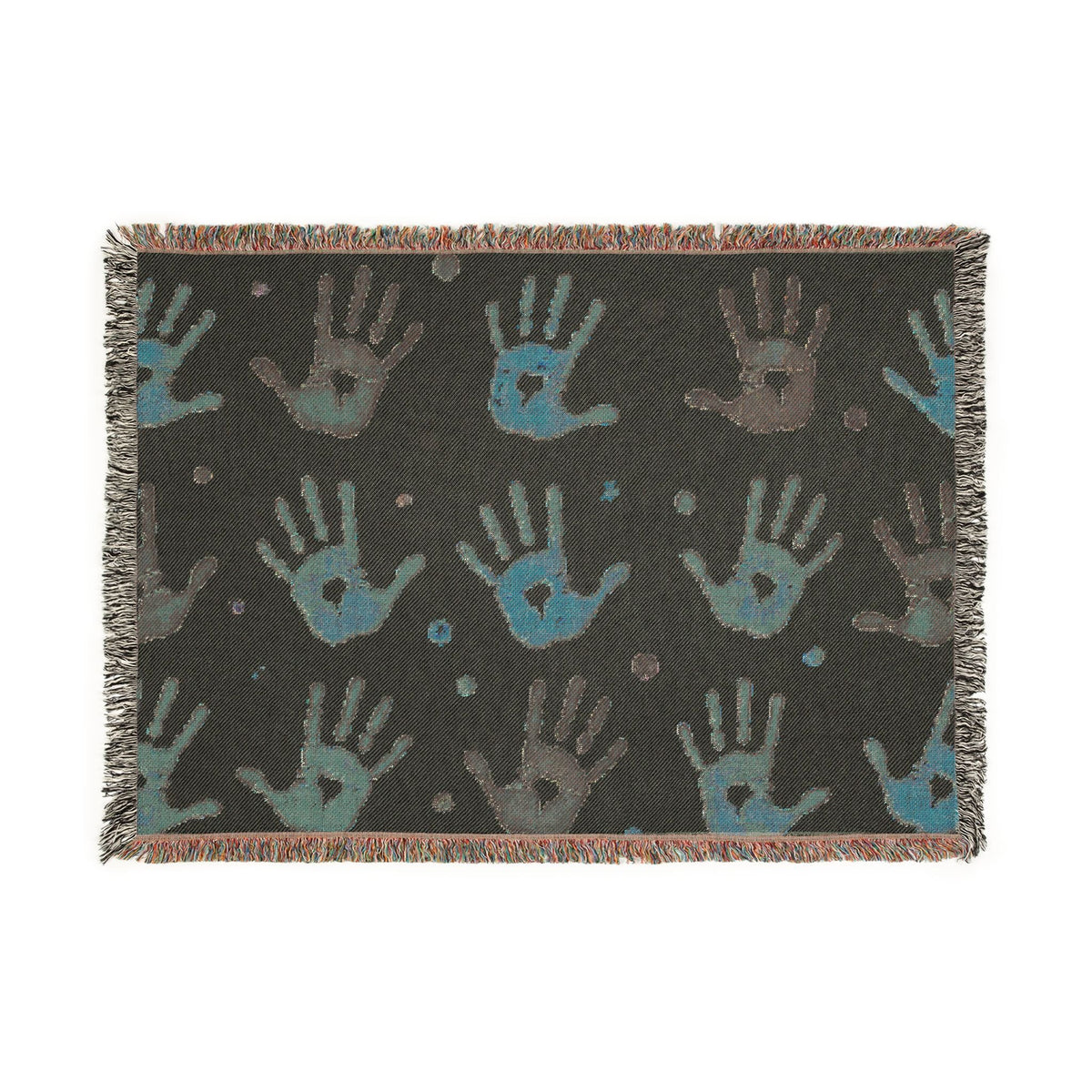 Handprint Woven Blanket — Cozy Decorative Throw with Playful Handprint Pattern