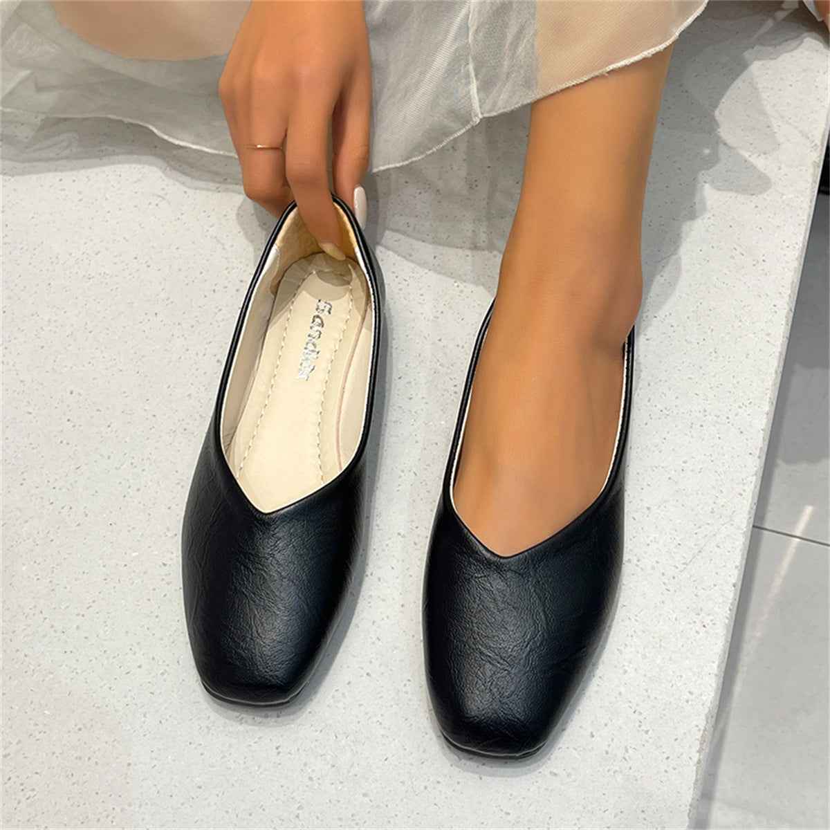 Chaussures basses en viscose à bout carré, talon épais et bout renforcé