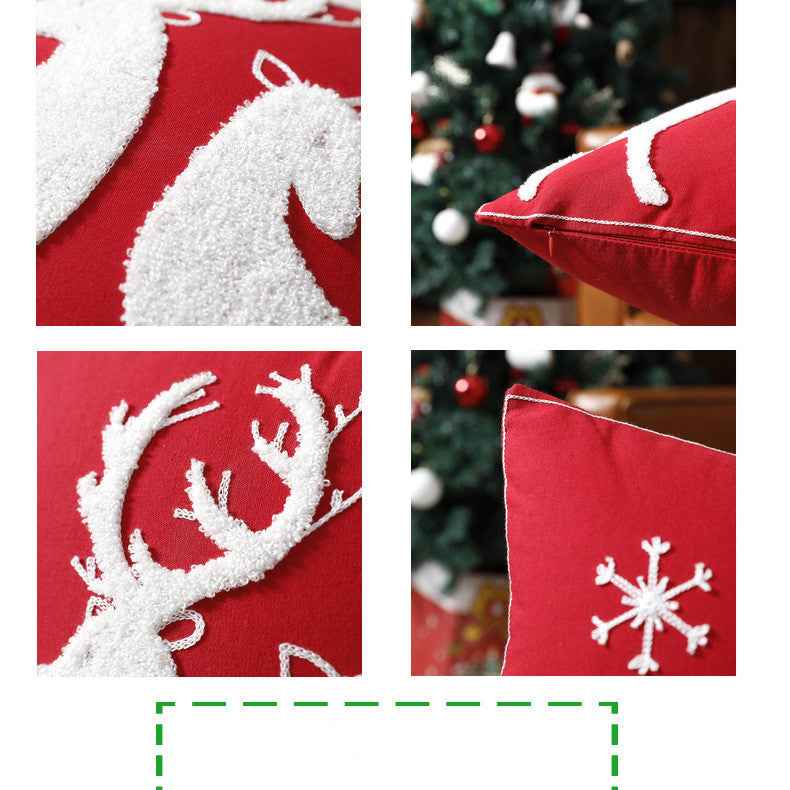 Housse de coussin de Noël motif renne – Taie d'oreiller brodée avec élan de dessin animé pour canapé et maison