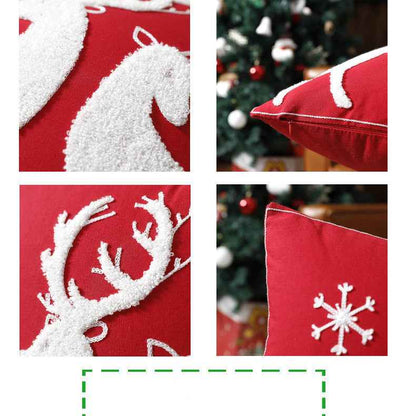Housse de coussin de Noël motif renne – Taie d'oreiller brodée avec élan de dessin animé pour canapé et maison