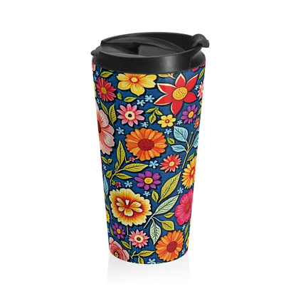 Mug de voyage en acier inoxydable à motif floral coloré | Gobelet de voyage floral