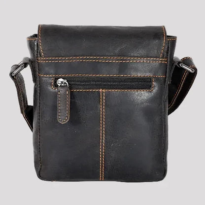 Greenwood Leather Mini-Messenger Bag. Wax Pull-Up Leather Flap Over Bag