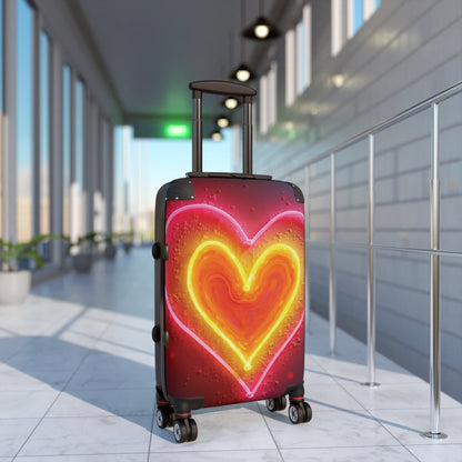 Valise Neon Heart – Bagage de cabine rose vif et jaune à effet LED