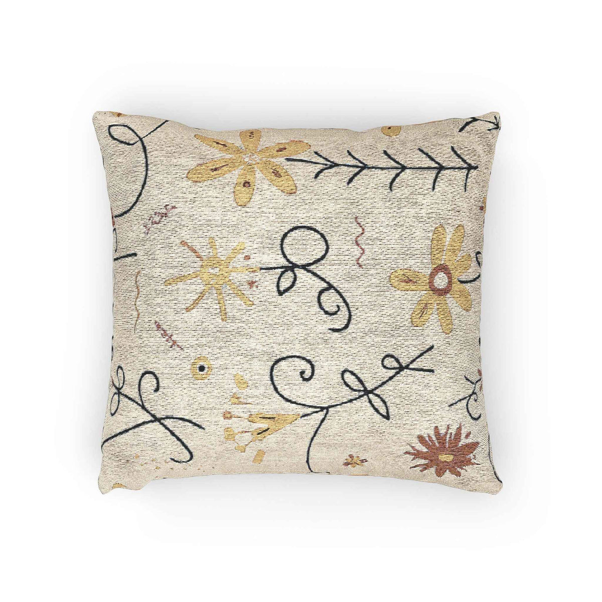 Coussin brodé tissé floral neutre | Coussin décoratif Bohème Chic et Campagne