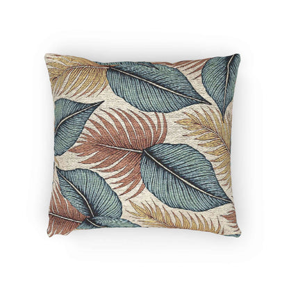 Coussin tissé à feuilles tropicales | Coussin décoratif bleu sarcelle rouille