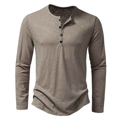 T-shirt Homme Manches Longues Mode Décontracté Couleur Unie Pull Boutonné Haut Vêtements Automne et Printemps