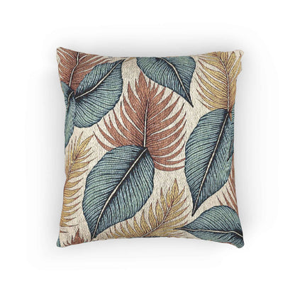 Coussin tissé à feuilles tropicales | Coussin décoratif bleu sarcelle rouille