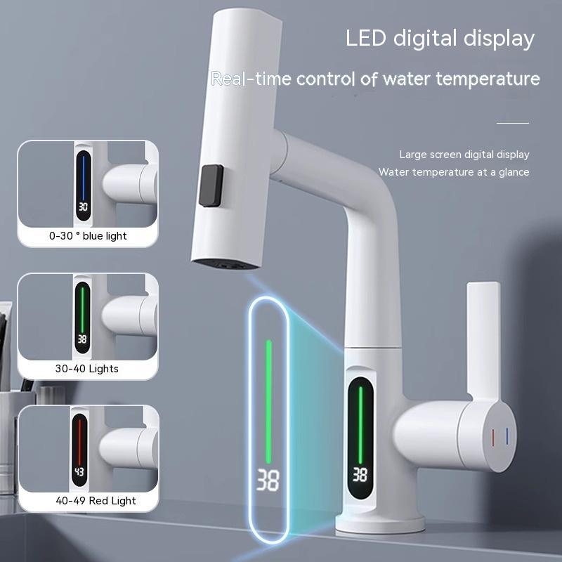 Robinet de lavabo extractible avec affichage numérique intelligent de la température et rotation