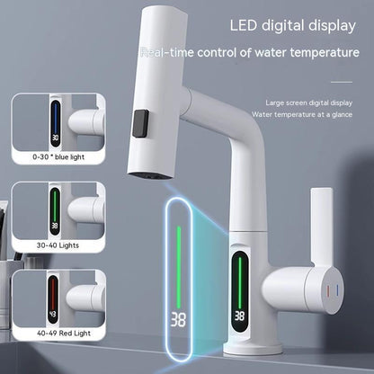Robinet de lavabo extractible avec affichage numérique intelligent de la température et rotation