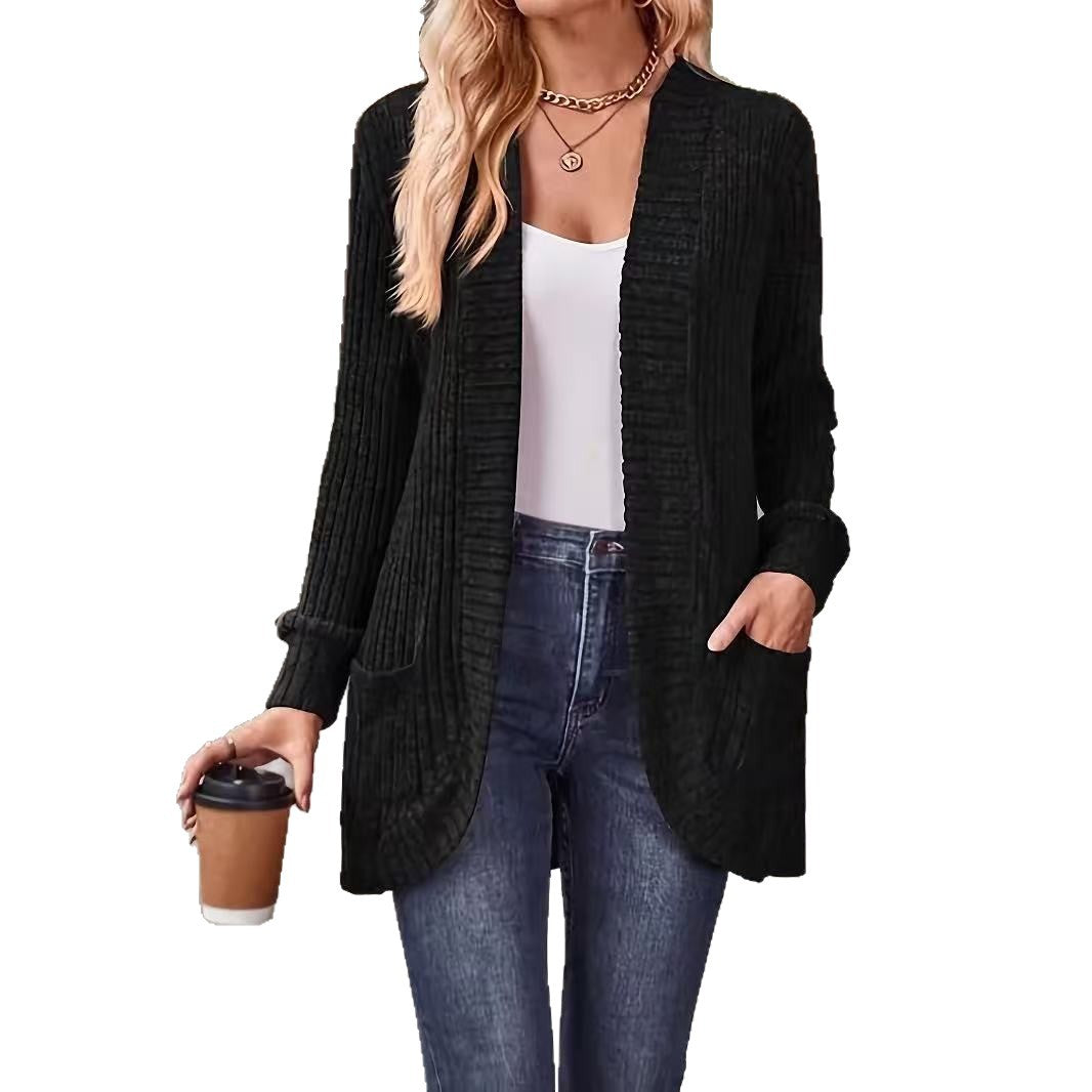 Manteau d’hiver mi-long décontracté pour femme avec poches – Veste d’extérieur automnale