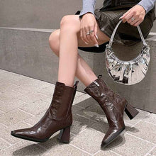 Bottines à bout carré et talon épais pour femme – Bottines de mode en PU style européen