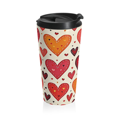 Mug de Voyage en Acier Inoxydable Cœurs Dessinés à la Main | Motif Saint-Valentin