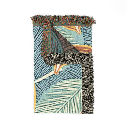 Couverture tissée à feuilles tropicales — Jeté décoratif douillet pour le salon et le patio