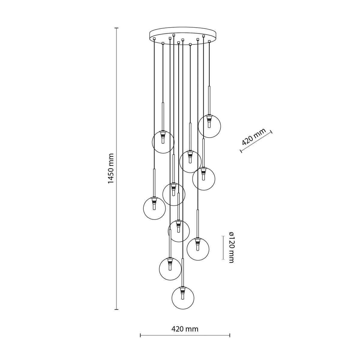 Suspension scandinave NILOS pour entrée, couloir, cage d'escalier et salon (10 lumières)