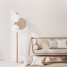 PULSE Pine, Jute & Linen 3-Light Floor Lamp for Living Room, Bedroom & Reading Corner