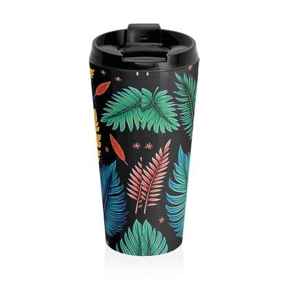 Mug de voyage en acier inoxydable motif feuilles tropicales
