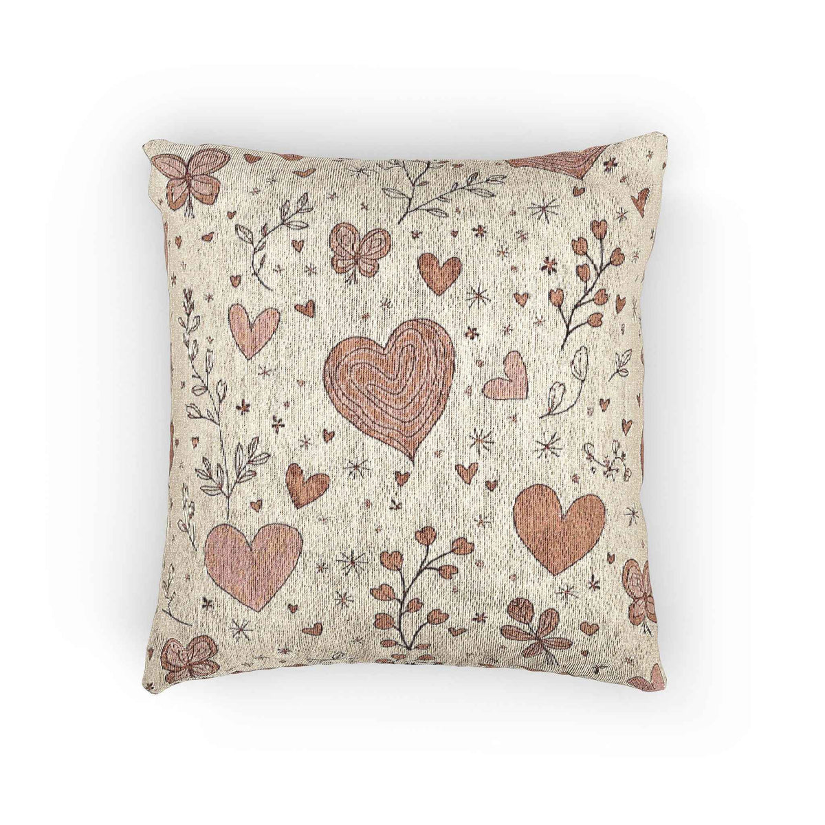 Coussin Tissé Cœurs Dispersés | Coussin Cœur Vintage Bohème
