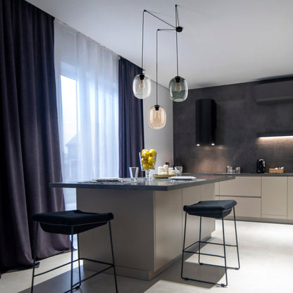 ELIO 3-Light Offset Glass Pendant for Kitchen Island, Dining & Stairwell