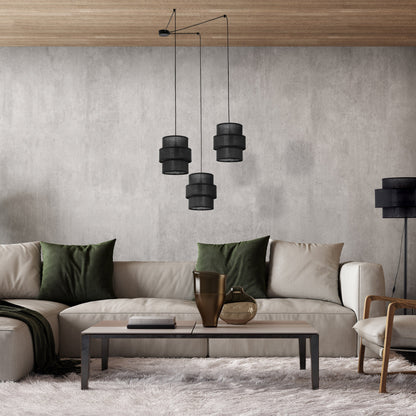 Suspension 3 lumières noire CALISTO pour salle à manger, salon et intérieurs modernes