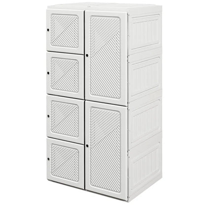 White Portable Wardrobe – Foldable Clothes Storage Organizer with 5 Compartments & Hanging Rod (United States & Canada Delivery Only)