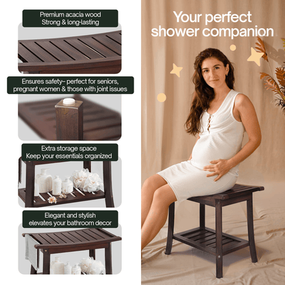 Banc de douche en bois Tranquillo, tabouret de douche en bois