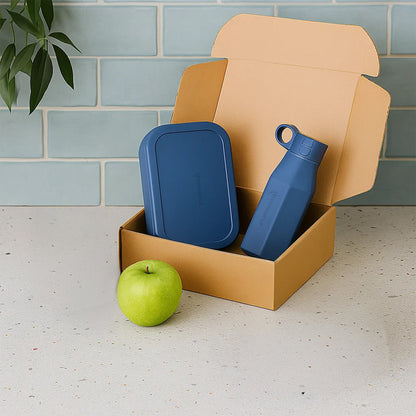 Ensemble boîte à bento en silicone et bouteille d'eau – Récipient alimentaire antifuite à 3 compartiments pour enfants et adultes